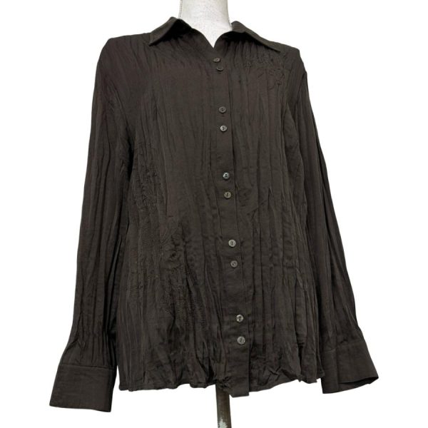 Koszula Vintage Embroidered Pleated Chocolate Brown