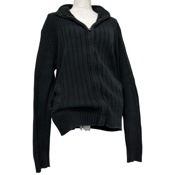 Sweter Vintage Prazkowany Zip Ribbed Jumper 00s