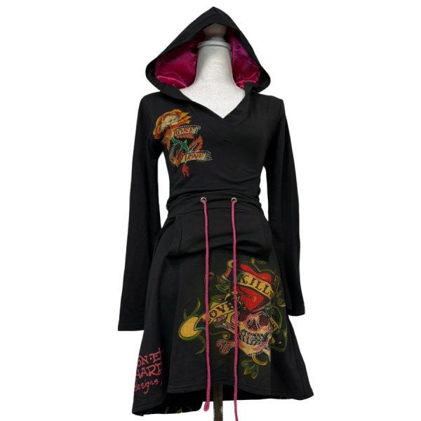 Sukienka Vintage Ed Hardy Dragon Printed Hooded Dress 00s Made in USA