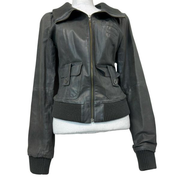 Kurtka Skorzana Vintage Fitted Moto Biker Big Collar Leather Jacket