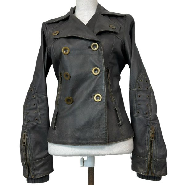 Kurtka Skorzana Vintage Double Breasted Studded Moto Leather Jacket