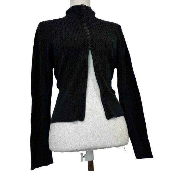 Sweter Vintage Cable Knit Effect Double Zip Y2K