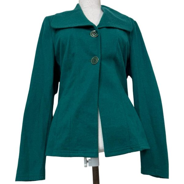 Kurtka / Marynarka Wool Blend Turquoise Blazer Padded Shoulders